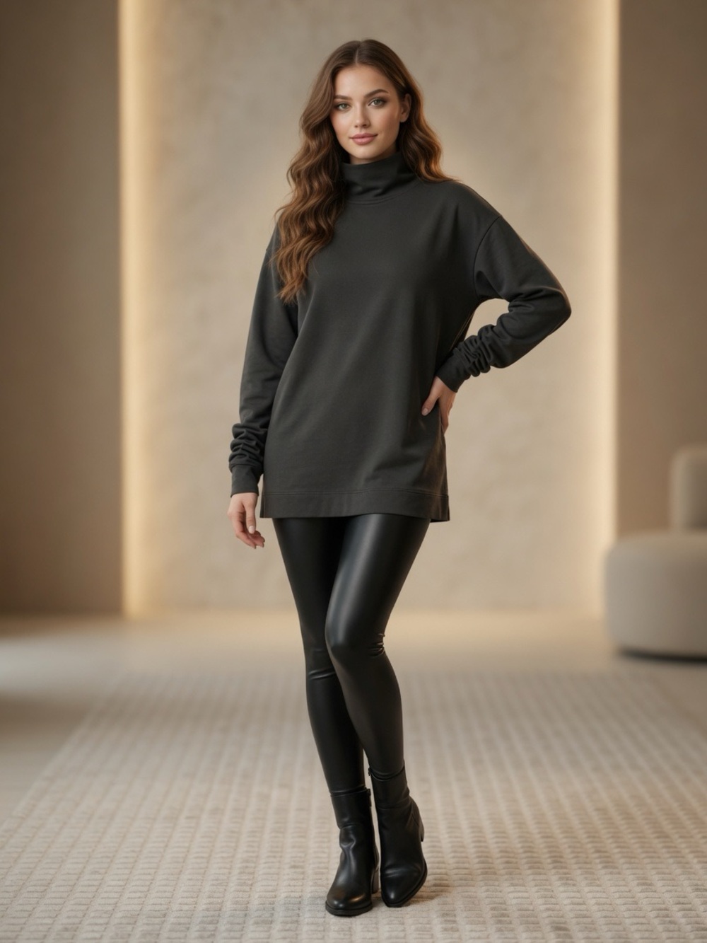 Peruvian Connection Chelsea Olive Green Mock Neck Sweater Cotton Cozy Tunic S